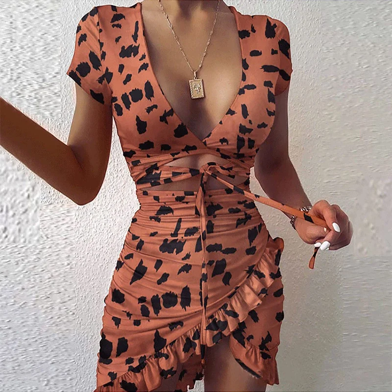DressBetty - Floral Print Fashion Tie Up Wrap Mini Dress Fashionable Pleated Mini Dress DressBetty - Floral Print Fashion Tie Up Wrap Mini Dress Fashionable Pleated Mini Dress