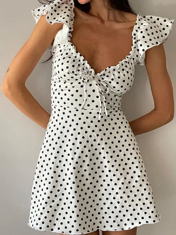 DressBetty - Women Dress Stylish Polka Dot Ruffles Mini Dress Fashionable Boho-Chic Mini Dress DressBetty - Women Dress Stylish Polka Dot Ruffles Mini Dress Fashionable Boho-Chic Mini Dress