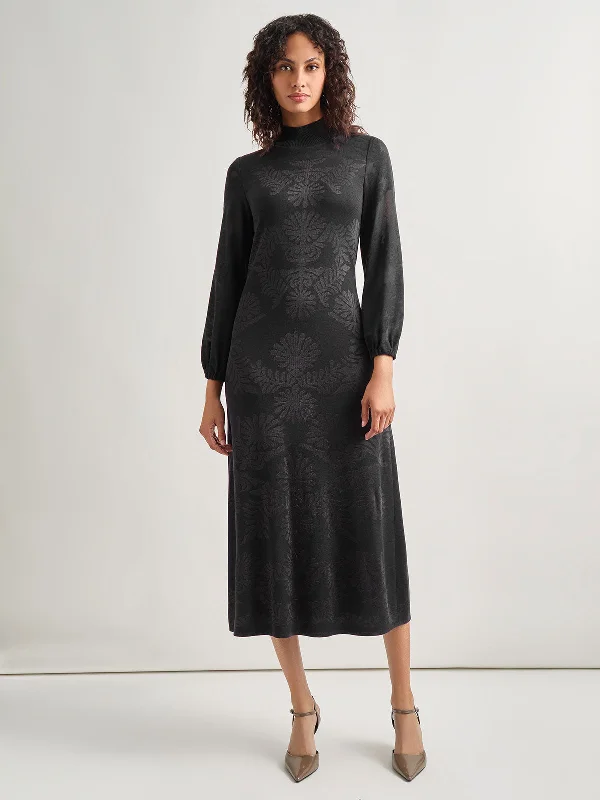 A-Line Jacquard Knit Maxi Dress Trendy Short Sleeve Maxi Dress