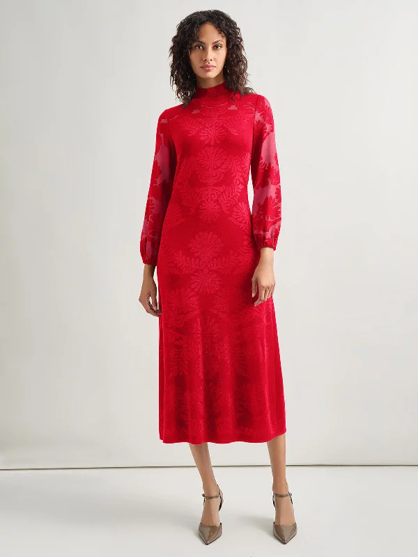 A-Line Jacquard Knit Maxi Dress Stylish Empire Waist Maxi Dress