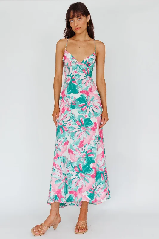 Alora Tie-Up Back Maxi Dress Flower Green Stylish Empire Waist Maxi Dress