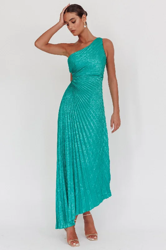 Amelie One-Shoulder Accordion Pleat Maxi Dress Kelly Green Stylish Boho Chic Maxi Dress Amelie One-Shoulder Accordion Pleat Maxi Dress Kelly Green Stylish Boho Chic Maxi Dress