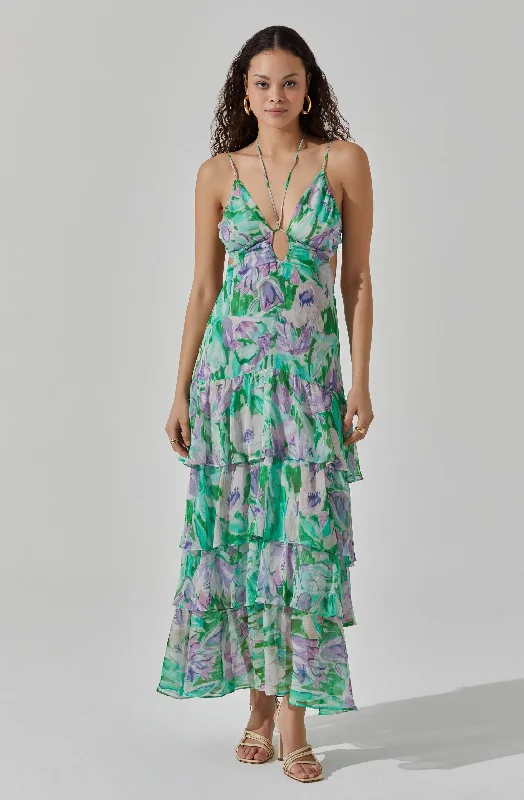 Aneira Floral Tiered Maxi Dress Comfortable Cotton Maxi Dress