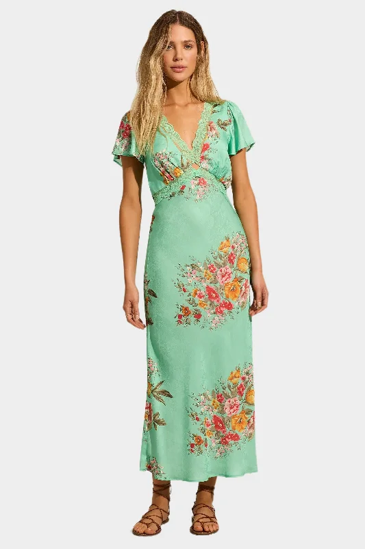 AUGUSTE THE LABEL Womens Rianne Midi Dress - Leonie Mint Green Floral Elegant Pleated Sleeve Midi Dress AUGUSTE THE LABEL Womens Rianne Midi Dress - Leonie Mint Green Floral Elegant Pleated Sleeve Midi Dress