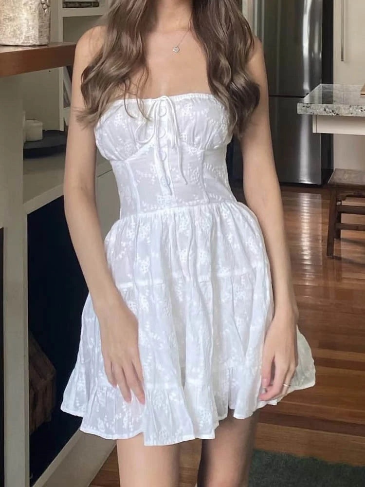 Bandage Lace Sleeveless Sexy Off Shoulder Lovely Beach Mini Dress Trendy Tulle Mini Dress Bandage Lace Sleeveless Sexy Off Shoulder Lovely Beach Mini Dress Trendy Tulle Mini Dress