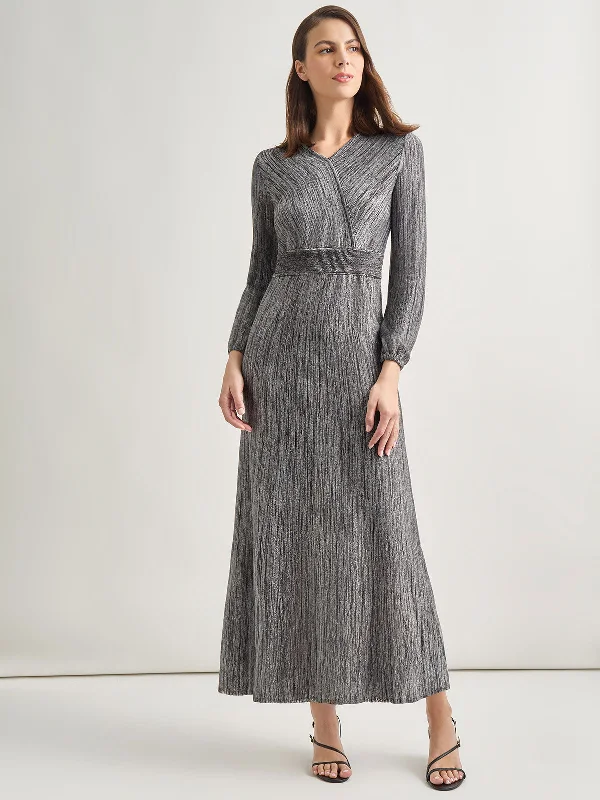 Bishop Sleeve Jacquard Knit Maxi Dress Comfortable T-Shirt Maxi Dress