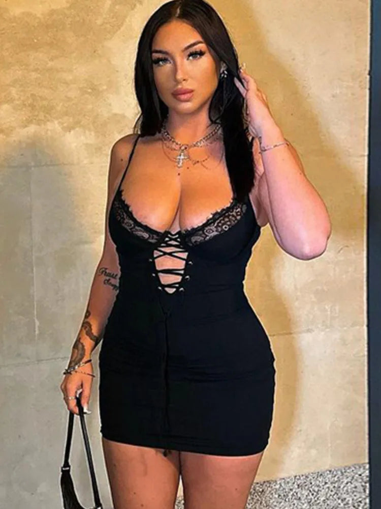 DressBetty - 2024 Black Lace Spaghetti Strap Backless Mini Dress Cut Out Dresses Trendy Floral Mini Dress DressBetty - 2024 Black Lace Spaghetti Strap Backless Mini Dress Cut Out Dresses Trendy Floral Mini Dress
