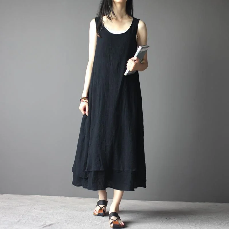 Black Linen Maxi Dress Sleeveless Summer Dresses Cozy Longline Maxi Dress