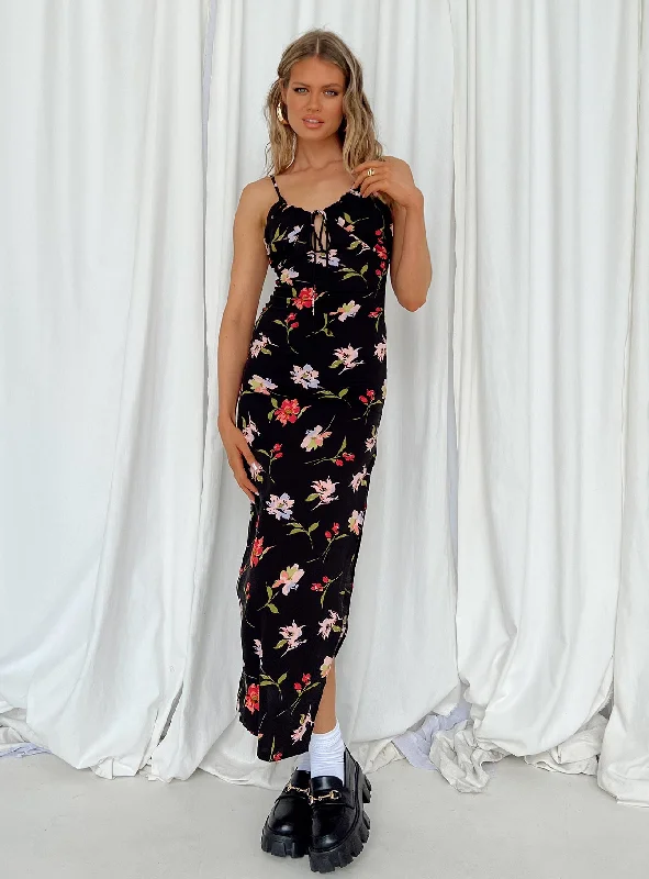 Brailey Maxi Dress Black Multi Comfortable Maxi Dress with Slits
