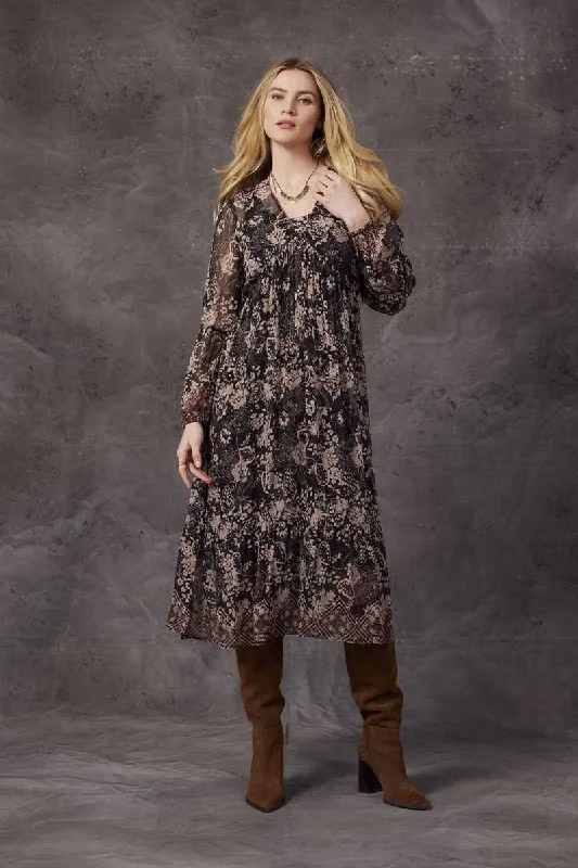 Bravery Midi Dress in Black Multi LS2624 by Loobies Story Comfortable Denim Midi Dress Bravery Midi Dress in Black Multi LS2624 by Loobies Story Comfortable Denim Midi Dress