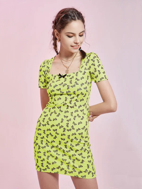 BerryBetty - Butterfly Short Sleeve Bodycon Mini Dress Fashionable Lace Mini Dress