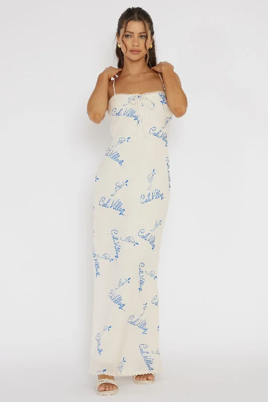 Cali Sunset Lace Trim Maxi Dress Print Blue Chic Button-Up Maxi Dress