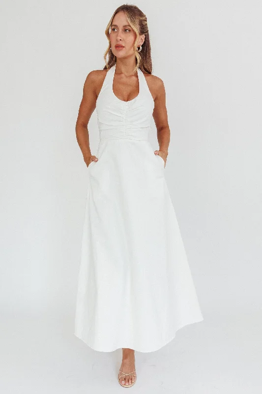 Can't Compete A-Line Halter Maxi Dress White Elegant Silk Maxi Dress