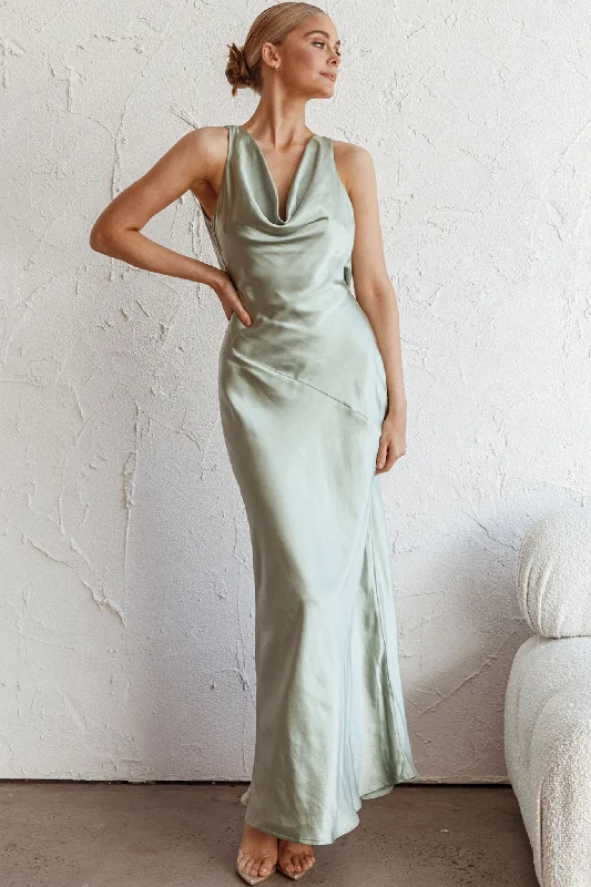 Cassiopeia Open Back Maxi Dress Pistachio Stylish A-Line Maxi Dress