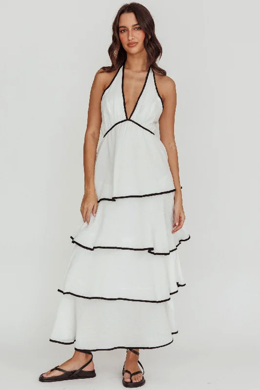 Catalina Tiered Ruffle Maxi Dress White/Black Cozy Ribbed Maxi Dress