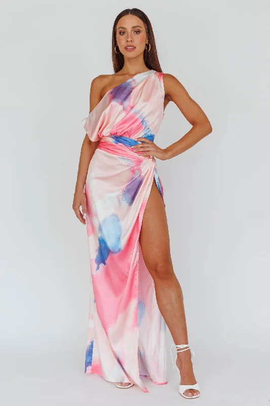 Charm Me Thigh Split Maxi Dress Pink/Blue Fashionable Printed Maxi Dress