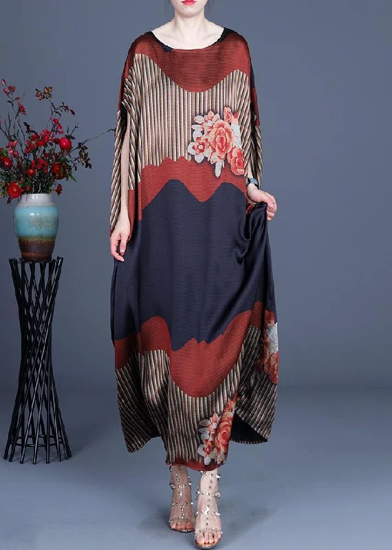 Chic Color block Batwing Sleeve Silk Maxi Dresses Summer Spring ( Limited Stock) Stylish A-Line Maxi Dress