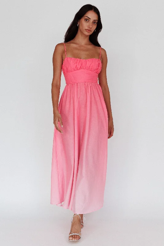 Clarabelle Gathered Bust Maxi Dress Gradient Pink Fashionable Asymmetrical Maxi Dress