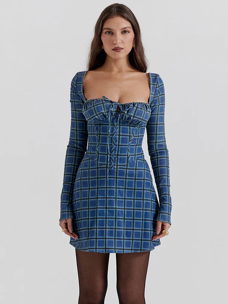 Tartan Square Collar Lace-up A-line Mini Dress Spring Floral Dress Comfortable Polka Dot Mini Dress Tartan Square Collar Lace-up A-line Mini Dress Spring Floral Dress Comfortable Polka Dot Mini Dress