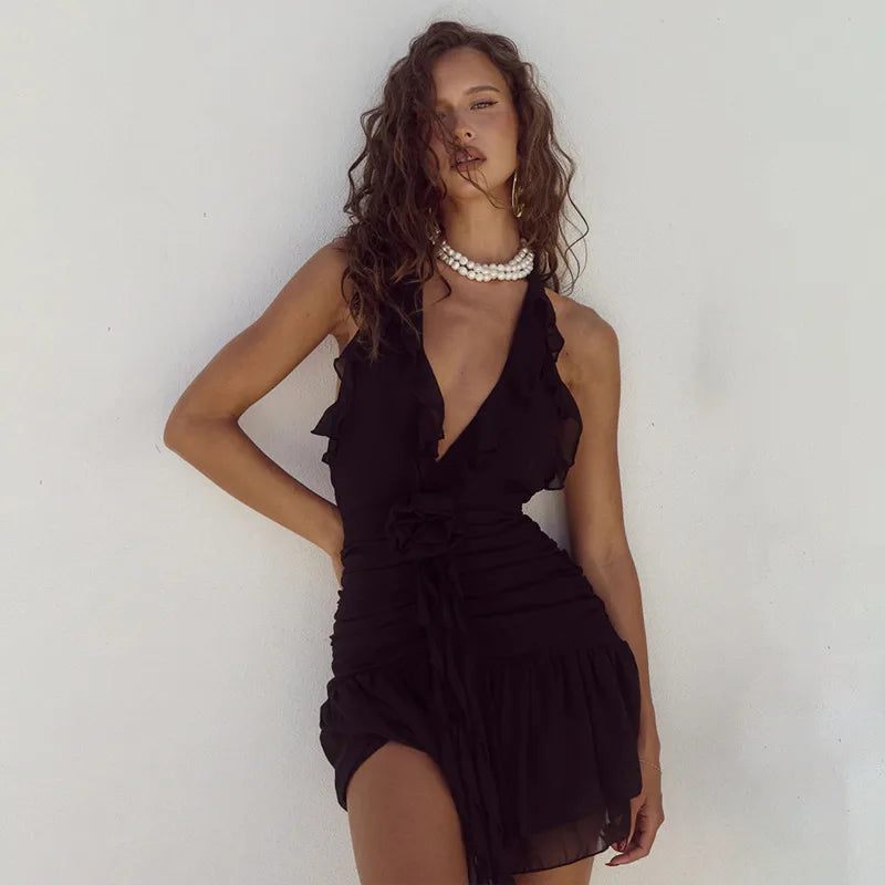 Summer Hanging Neck V-Neck Fashion Slim Fit Off Back Mini Dress Comfortable Shift Mini Dress Summer Hanging Neck V-Neck Fashion Slim Fit Off Back Mini Dress Comfortable Shift Mini Dress