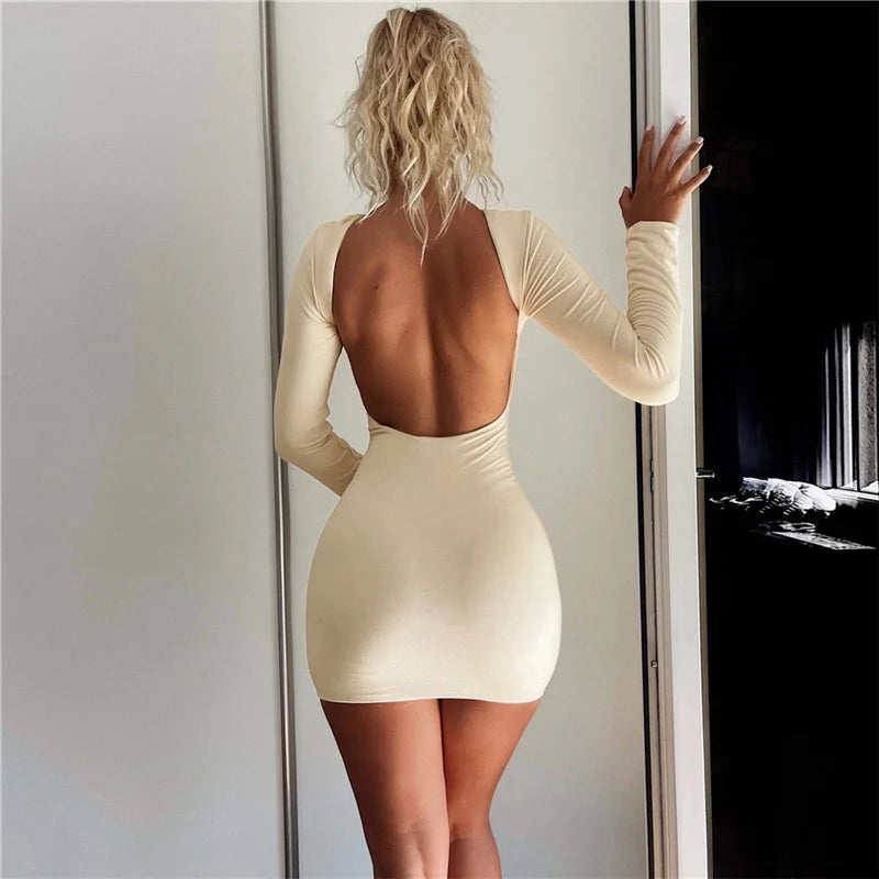 Backless Nightclub Party Slim Bodycon Autumn Winter Mini Dress Fashionable Party Mini Dress Backless Nightclub Party Slim Bodycon Autumn Winter Mini Dress Fashionable Party Mini Dress