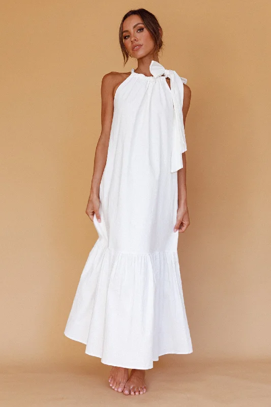 Cruise Shoulder Tie Maxi Dress White Cozy Ribbed Maxi Dress