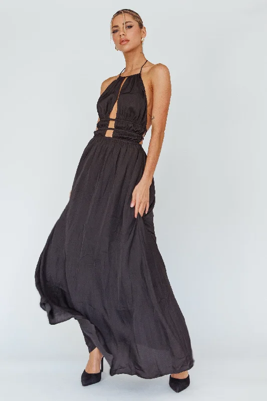 Cyndi Open Back Halterneck Maxi Dress Black Fashionable Halter Neck Maxi Dress