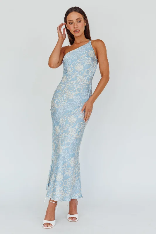Eloah One-Shoulder Maxi Dress Blue Multi Elegant Sleeveless Maxi Dress