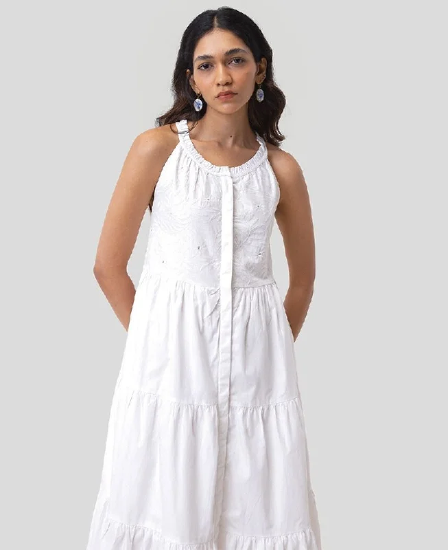 Embroidered Tiered Maxi Dress Stylish Pleated A-Line Maxi Dress
