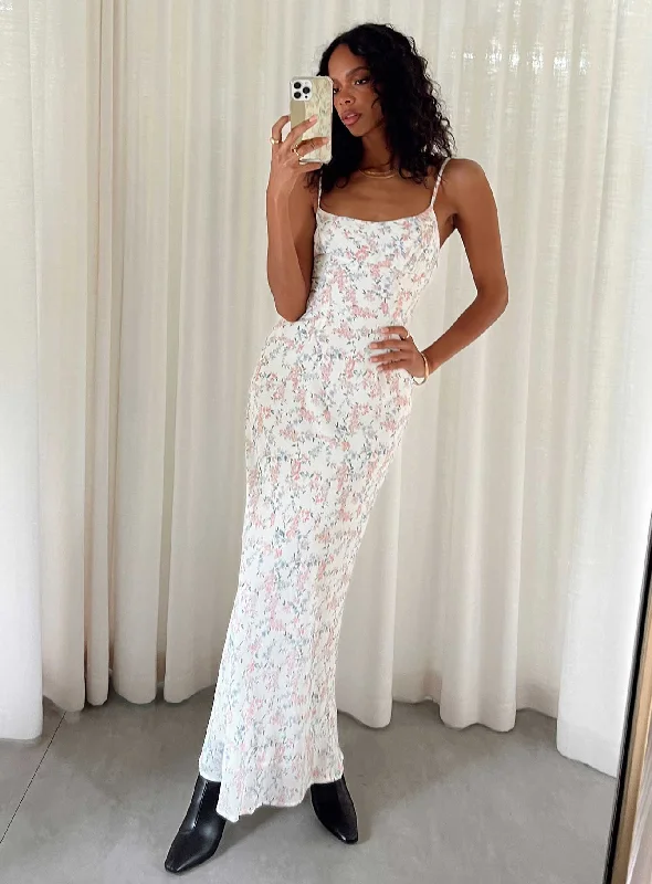 Fairholm Maxi Dress White / Floral Comfortable Bohemian Maxi Dress