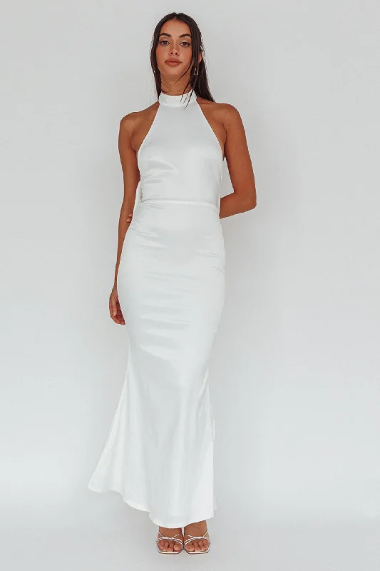 Fifth Avenue Bow Back Maxi Dress White Elegant Sleeveless Maxi Dress