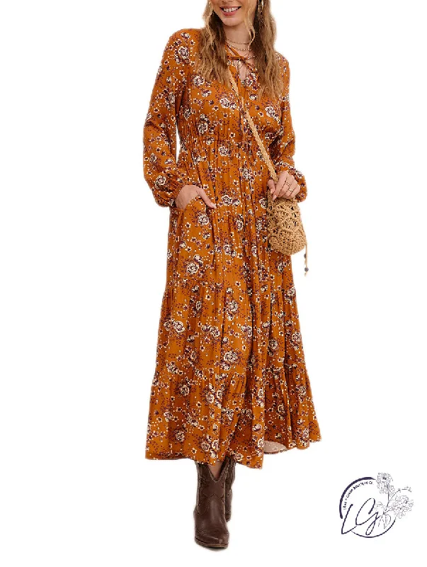 Beautiful Time Floral Maxi Dress Cozy Cold-Shoulder Maxi Dress