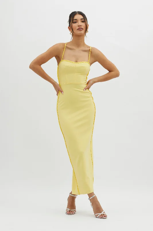 Future Awaits Lace-Up Back Maxi Dress Yellow Classic A-Line Maxi Dress