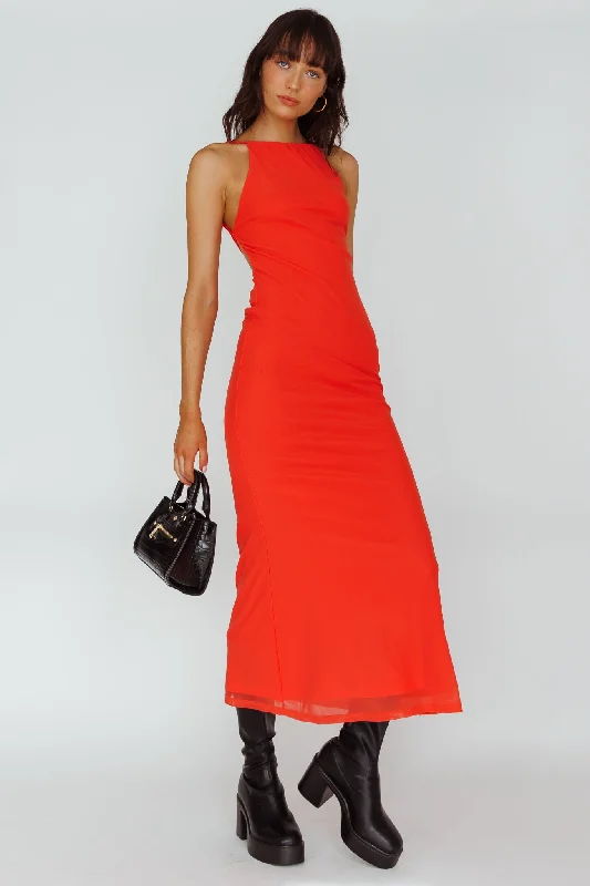Genova Strappy Back Maxi Dress Coral Stylish Off-Shoulder Maxi Dress