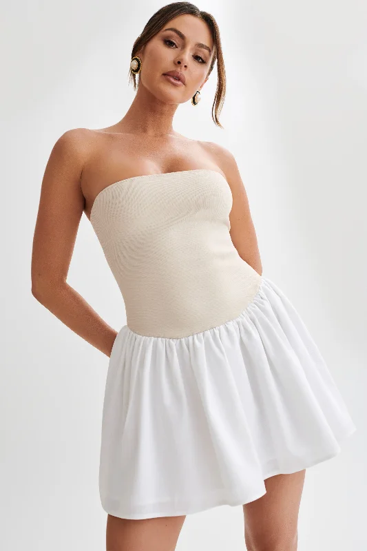 Hannah Knit And Linen Mini Dress - Natural/White Comfortable Casual Mini Dress