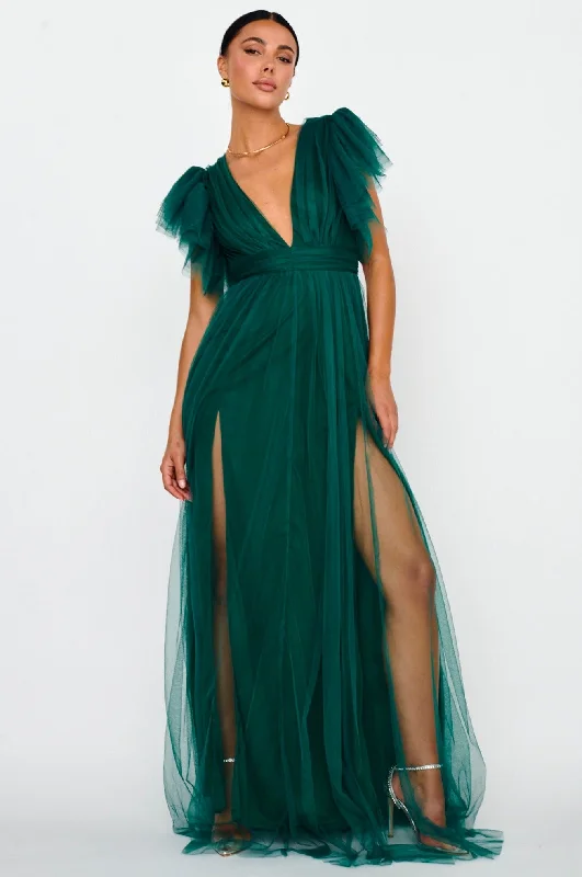 Heaven's Love Deep V-Neck Tulle Maxi Dress Hunter Green Stylish Button-Up Maxi Dress Heaven's Love Deep V-Neck Tulle Maxi Dress Hunter Green Stylish Button-Up Maxi Dress