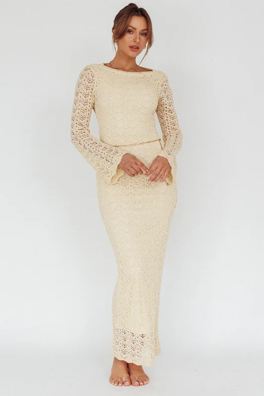 Hyland Open Back Crochet Maxi Dress Oat Stylish Boho Maxi Dress