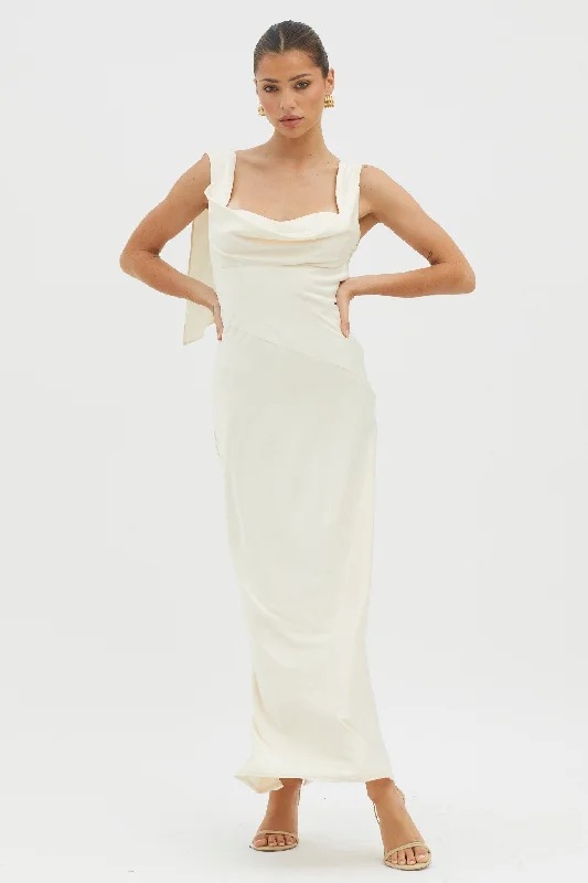 It's A Date Cowl Neck Maxi Dress Pearl Comfortable Plunging Neckline Maxi Dress