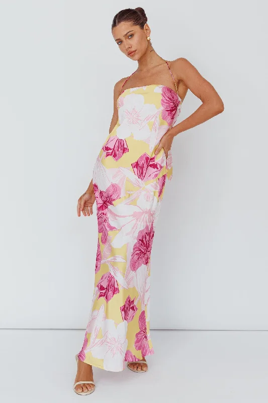 Jacquelynne Halter Cowl Back Maxi Dress Pink Cozy Open-Back Maxi Dress