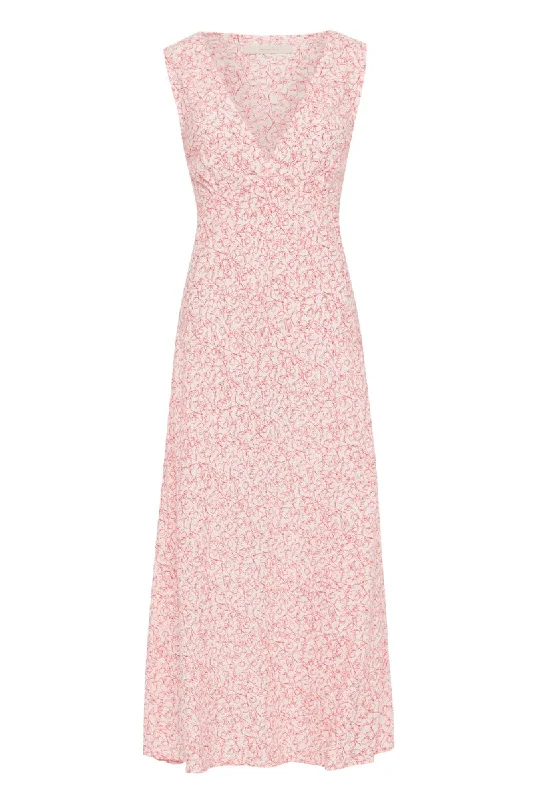 JARDIN MIDI DRESS-MICRO CALLA PRINT/VERMILLION Comfortable Geometric Print Midi Dress JARDIN MIDI DRESS-MICRO CALLA PRINT/VERMILLION Comfortable Geometric Print Midi Dress