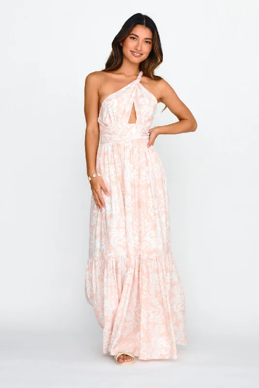 Kamali One-Shoulder Keyhole Maxi Dress Beige Cozy Maxi Dress with Slit