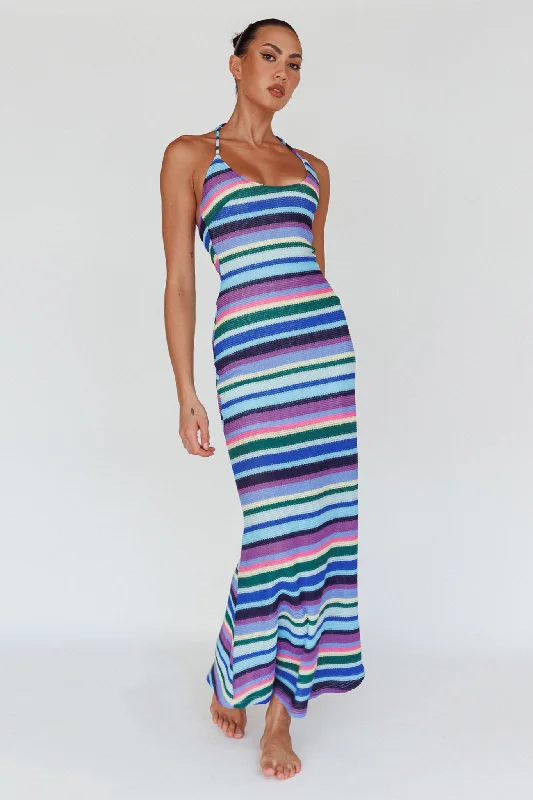 Kandy Crochet Maxi Dress Stripe Lavender Multi Elegant Maxi Dress with Ruffles