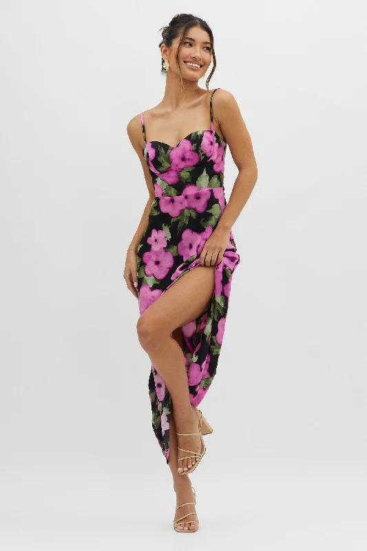Kasha Low Back Maxi Dress Floral Pink Trendy Fit-and-Flare Maxi Dress