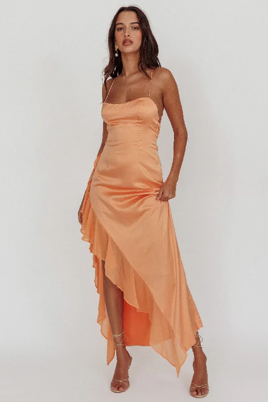 Katarina Satin Ruffle Hem Maxi Dress Mango Fashionable High-Waist Maxi Dress