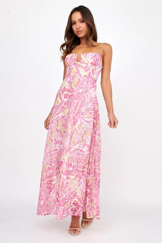 Kindred Love Gathered Bust Maxi Dress Pink Stylish One-Shoulder Maxi Dress