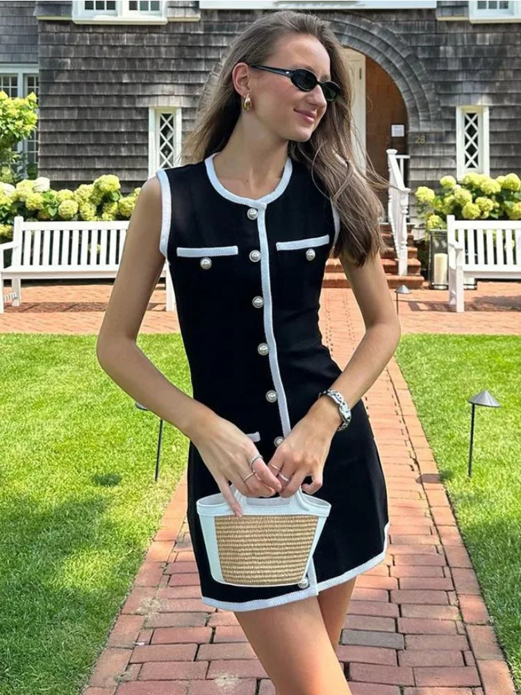Knitted Elegant O Neck Sleeveless Slim Splice Party Wedding Mini Dress Elegant Vintage Mini Dress Knitted Elegant O Neck Sleeveless Slim Splice Party Wedding Mini Dress Elegant Vintage Mini Dress