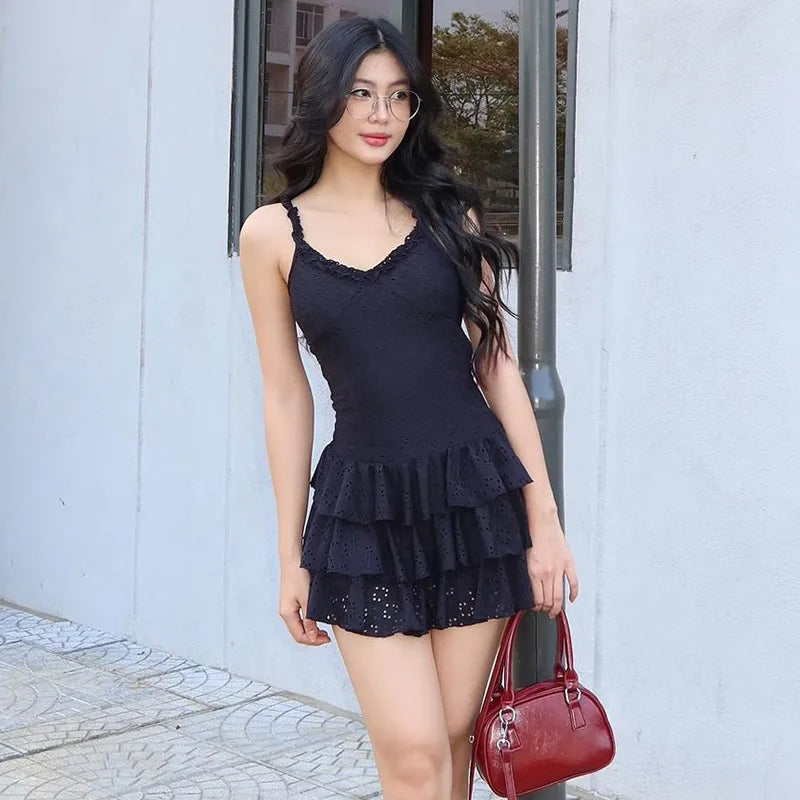 Lace Hollow Out Frill Slim Ruffled Summer Spaghetti Strap V-neck Ruched Party Mini Dress Comfortable Wrap Mini Dress Lace Hollow Out Frill Slim Ruffled Summer Spaghetti Strap V-neck Ruched Party Mini Dress Comfortable Wrap Mini Dress
