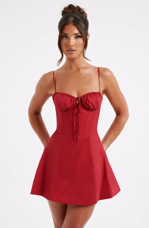 Lacey Mini Dress - Red Elegant Silk Mini Dress