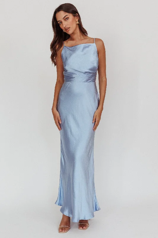 Laila Boat Neck Maxi Dress Stone Blue Fashionable Sheer Maxi Dress