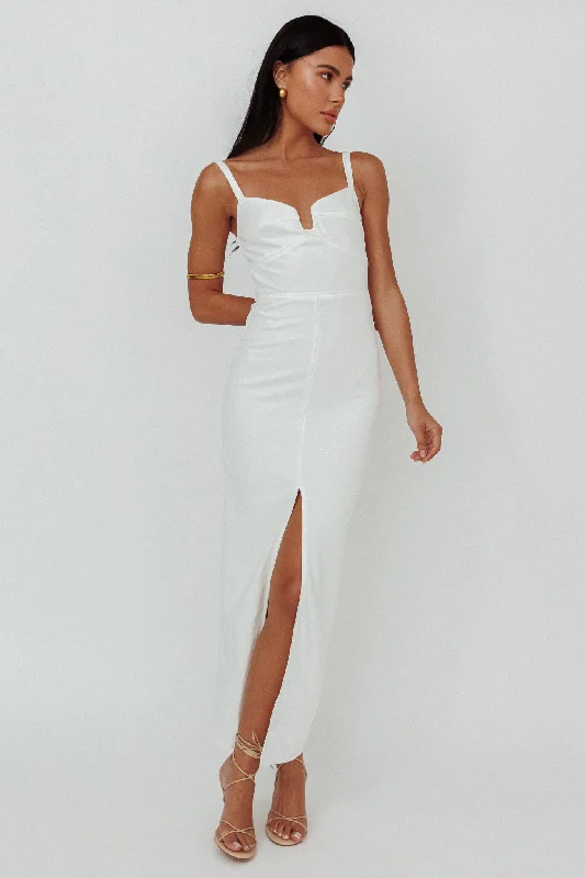 Love To Love Front Split Maxi Dress White Trendy Floral Print Maxi Dress
